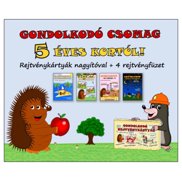 Gondolkodó csomag 5 éves kortól!- Rejtvénykártyák nagyítóval + 4 rejtvényfüzet