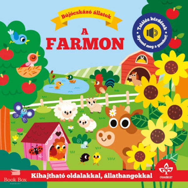 Bújócskázó állatok a farmon - Találós kérdések kihajtható oldalakkal, állathangokkal- Nyomd meg a gombot!